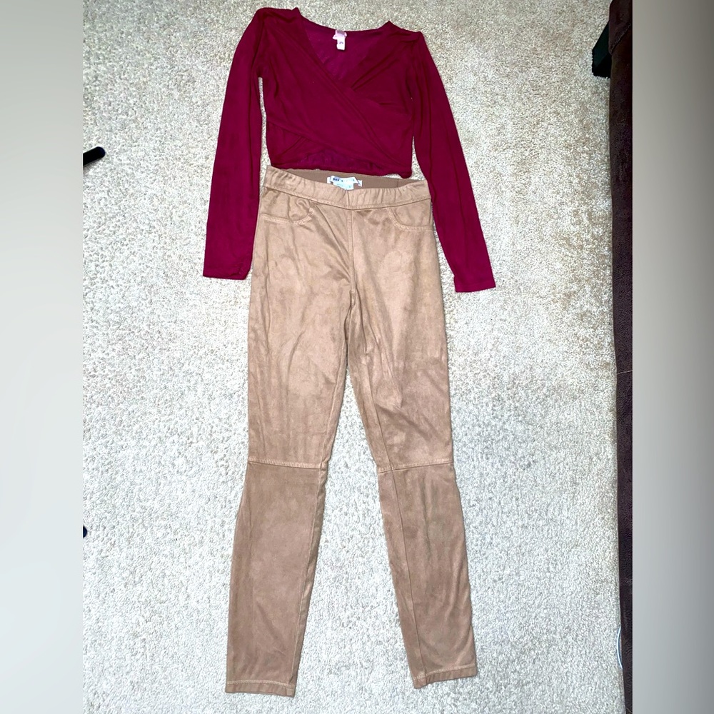Suede cropped top and leggings